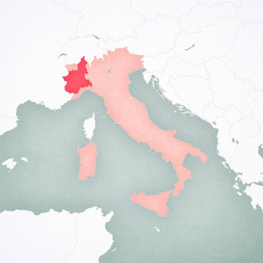 Piedmont İtalya haritasında yumuşak çizgili vintage arka planda. 
