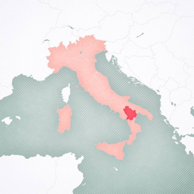 İtalya haritasında yumuşak çizgili klasik arka plana sahip Basilicata. 