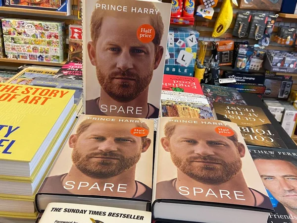 stock image London, UK 01.02.23: Book by Prince Harry, Duke of Sussex memoir titled Spare went on sale and seen on display at the WH Smith bookstore in London, UK on February 01, 2023