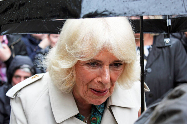 Queen Camilla, Rye, East Sussex, UK- 16.05.2024: Queen Camilla consort visits Rye Church and Lamb house to celebrate Literature history meets crowds in the rain 