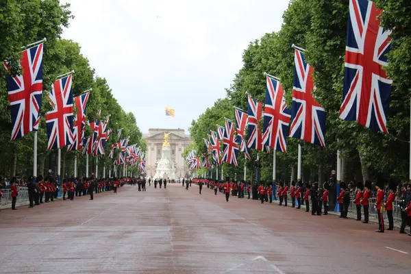 stock image London, UK, 15.06.2024: Duchess of Cambridge Kate Katherine with children Princess Charlotte and prince George Louis  in carriage during trooping the colour parade