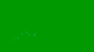 Canlandırılmış mavi notalar soldan sağa doğru uçar. Bir nota dalgası. Müzik anlayışı. Vektör illüstrasyonu yeşil arkaplanda izole edildi.