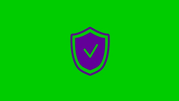 Símbolo Violeta Animado Escudo Com Marca Verificação Radiância Raios Torno — Vídeo de Stock