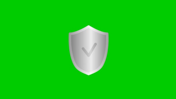 Símbolo Prata Animado Escudo Com Marca Verificação Radiância Raios Torno — Vídeo de Stock