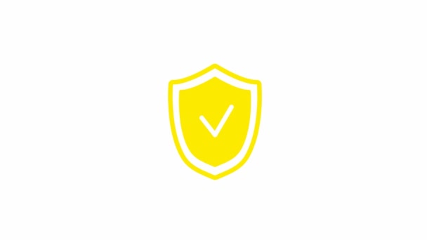 Símbolo Amarillo Animado Escudo Con Marca Verificación Resplandor Los Rayos — Vídeos de Stock