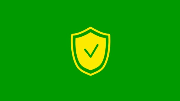 Símbolo Amarelo Animado Escudo Com Marca Verificação Radiância Raios Torno — Vídeo de Stock