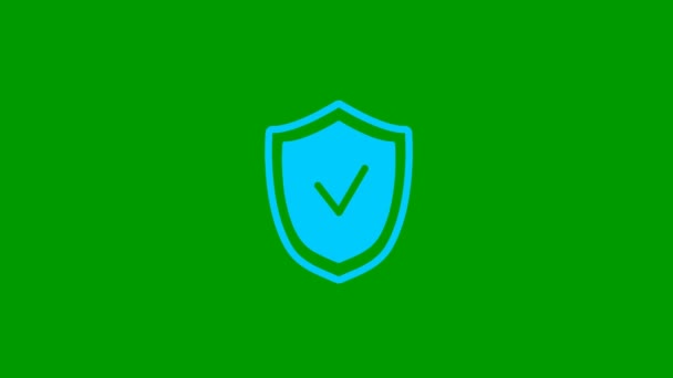 Símbolo Azul Animado Escudo Con Marca Verificación Resplandor Los Rayos — Vídeos de Stock