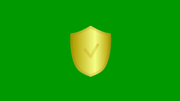 Анимированный Золотой Символ Щита Галочкой Сияние Лучей Вокруг Символа Концепция — стоковое видео