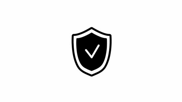 Símbolo Negro Animado Escudo Con Marca Verificación Resplandor Los Rayos — Vídeos de Stock
