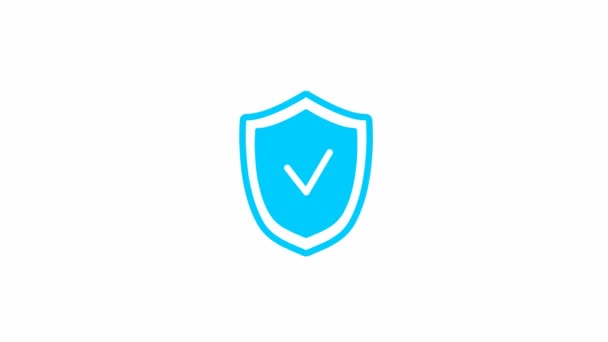 Animated Blue Symbol Shield Check Mark Radiance Rays Symbol Looped — Stock Video