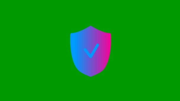 Símbolo Azul Rosa Animado Escudo Com Marca Verificação Radiância Raios — Vídeo de Stock