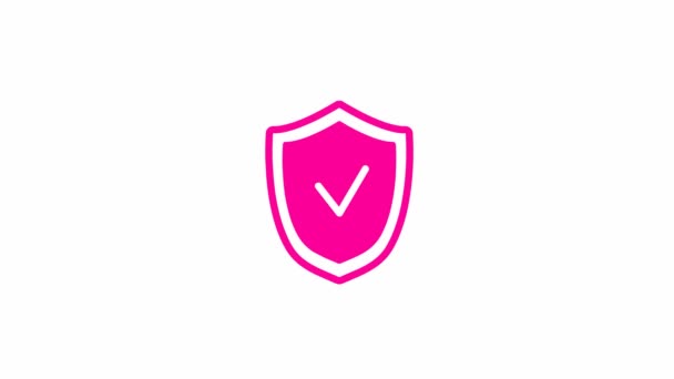 Símbolo Rosa Animado Escudo Com Marca Verificação Radiância Raios Torno — Vídeo de Stock