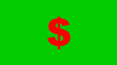 Doların canlandırılmış kırmızı simgesi. Sembolün etrafındaki ışınlar parlıyor. İş anlayışı, para. Düz vektör çizimi yeşil arkaplanda izole edildi.