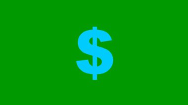 Doların animasyon mavi ikonu. Sembolün etrafındaki ışınlar parlıyor. İş anlayışı, para. Düz vektör çizimi yeşil arkaplanda izole edildi.