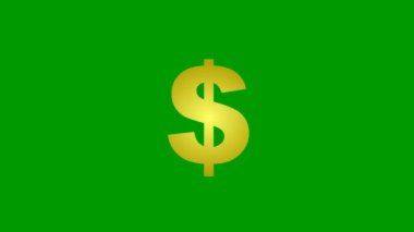 Doların animasyon altın ikonu. Sembolün etrafındaki ışınlar parlıyor. İş anlayışı, para. Düz vektör çizimi yeşil arkaplanda izole edildi.