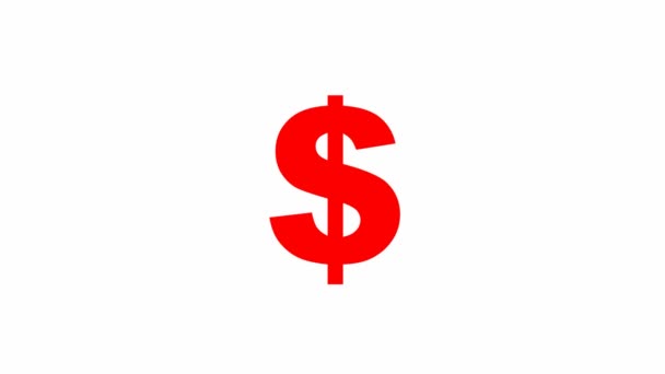 ドルのアニメーション赤いアイコン シンボルの周りの光線からの放射線 ビジネスの概念 白い背景に隔離されたフラットベクトルイラスト — ストック動画