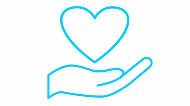 在手掌上的蓝色跳动的动画心脏 循环视频心跳 医药的概念 白色背景上孤立的向量图 — 图库视频影像