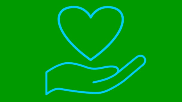 在手掌上的蓝色跳动的动画心脏 循环视频心跳 医药的概念 在绿色背景上孤立的矢量图 — 图库视频影像
