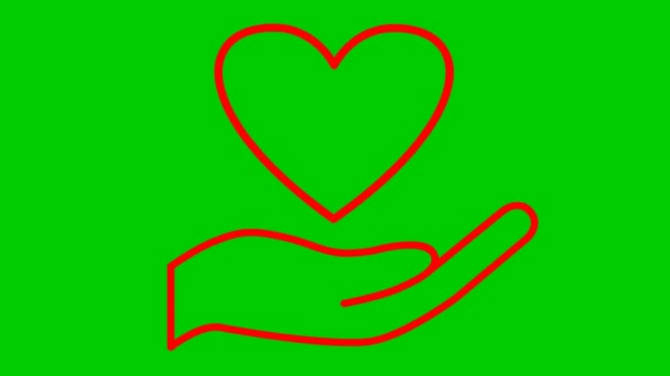ヤシの上に赤いドキドキの心をアニメーション 心拍のループビデオ 医学の概念 緑の背景に独立したベクトル図 — ストック動画