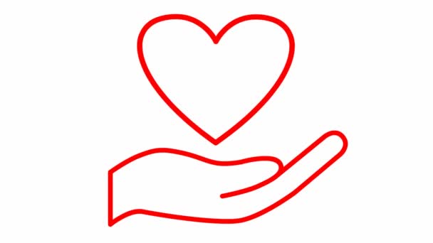 Анимационное Красное Бьющееся Сердце Ладони Зацикленное Видео Сердцебиения Понятие Благотворительности — стоковое видео