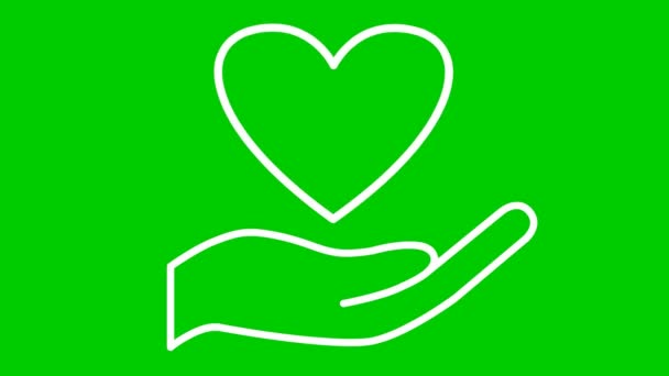 Анимационное Белое Бьющееся Сердце Ладони Зацикленное Видео Сердцебиения Понятие Благотворительности — стоковое видео