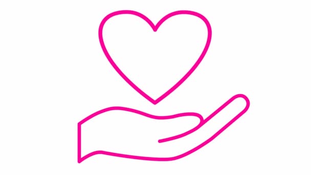 Анимированное Розовое Бьющееся Сердце Ладони Зацикленное Видео Сердцебиения Понятие Благотворительности — стоковое видео