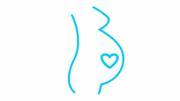 Animasyon Siyah Çizgi Bebek Kalbine Hamile Kalp Atışının Döngülü Videosu — Stok video
