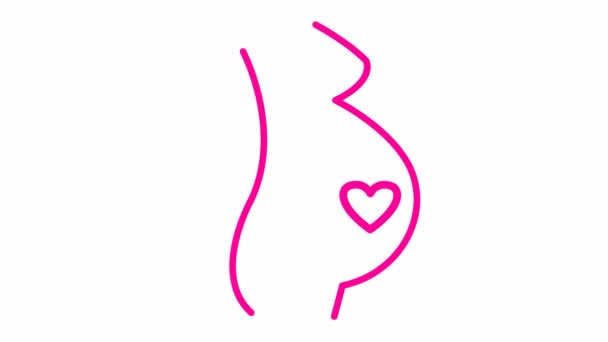 Animované Růžové Lineární Těhotenství Dětským Srdcem Smyčkové Video Tlukotu Srdce — Stock video
