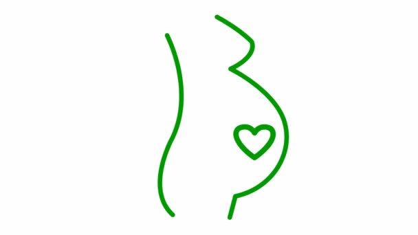 Animowana Zielona Liniowa Ciąża Sercem Dziecka Zapętlone Nagranie Bicia Serca — Wideo stockowe