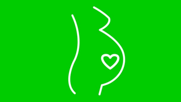 赤ちゃんの心を持つアニメーションの白い線形妊娠 心拍のループビデオ 妊娠の概念 緑の背景に独立したベクトル図 — ストック動画