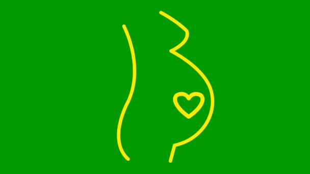 Κινούμενο Κίτρινο Γραμμικό Έγκυος Καρδιά Μωρού Βιντεοσκοπημένο Βίντεο Καρδιοχτύπι Έννοια — Αρχείο Βίντεο