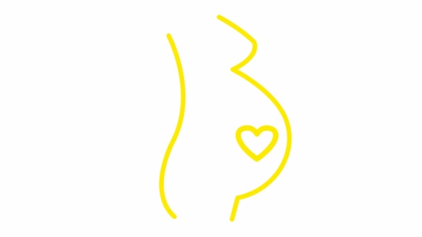 Animované Žluté Lineární Těhotenství Dětským Srdcem Smyčkové Video Tlukotu Srdce — Stock video