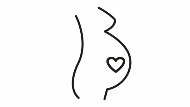 Animovaný Černý Lineární Těhotný Dětským Srdcem Smyčkové Video Tlukotu Srdce — Stock video