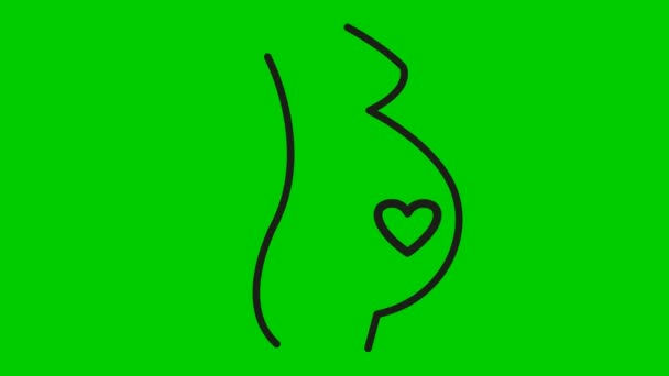 Анимированная Черная Линейная Беременная Детским Сердцем Зацикленное Видео Сердцебиения Концепция — стоковое видео