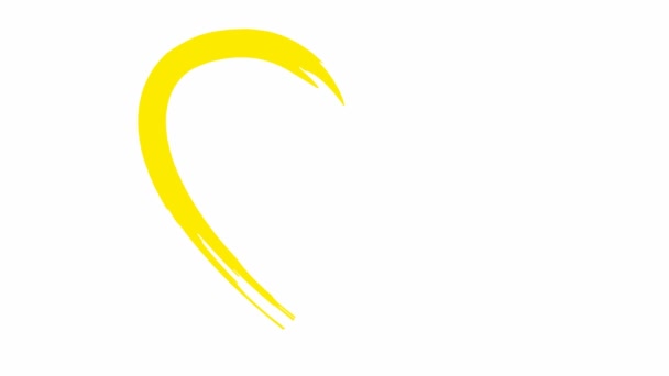 Зарисовано Анимированное Желтое Сердце Зацикленное Видео Концепция Любви Волонтерства Пожертвования — стоковое видео
