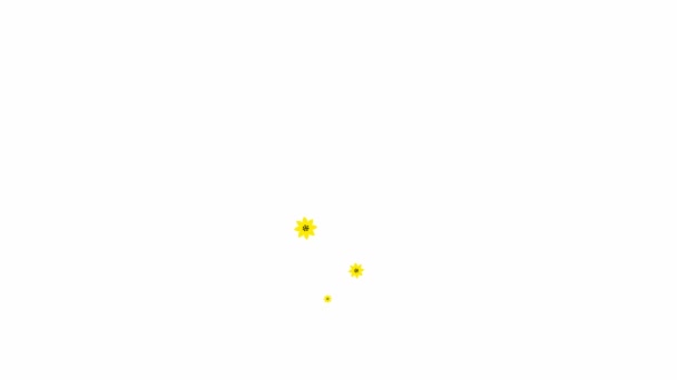 Анимированные Желтые Красивые Цветки Летают Снизу Вверх Фонтан Полета Белом — стоковое видео