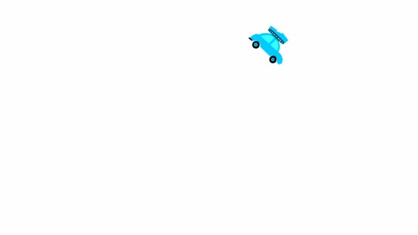 アニメーション車の円の中で駆動します 荷物を乗せた青いヴィンテージカー ループビデオだ 車で旅行の概念 世界中を旅する 白い背景に隔離されたフラットベクトルイラスト — ストック動画
