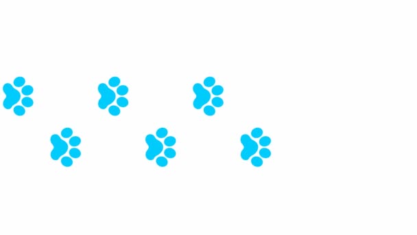 Animated Cat Blue Tracks Cat Paw Print Appears Take Turns — Stock Video