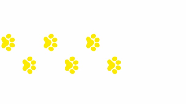 Анимированные Кошачьи Желтые Следы Появляется Отпечаток Кошачьей Лапы Очереди Зацикленное — стоковое видео