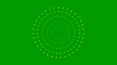 Merkezden gelen hareketli sarı noktalar. Vektör illüstrasyonu yeşil arkaplanda izole edildi.