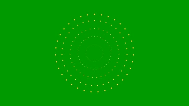 从中心不断增加的活跃的金点圆圈 在绿色背景上孤立的向量图 — 图库视频影像