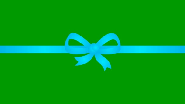 Κινούμενη Μπλε Κορδέλα Φιόγκο Εικονογράφηση Διανύσματος Απομονωμένη Στο Πράσινο Φόντο — Αρχείο Βίντεο