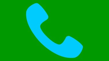 Telefonun animasyon mavi ikonu. Telefonun sembolü. İletişim kavramı, destek. Döngülü video. Vektör illüstrasyonu yeşil arkaplanda izole edildi.