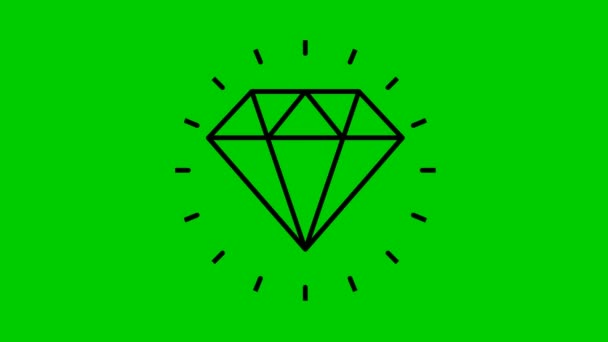 Geanimeerd Zwart Symbool Van Diamant Straling Van Stralen Rond Icoon — Stockvideo