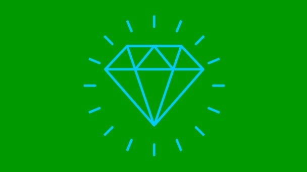 Geanimeerd Blauw Symbool Van Diamant Straling Van Stralen Rond Icoon — Stockvideo