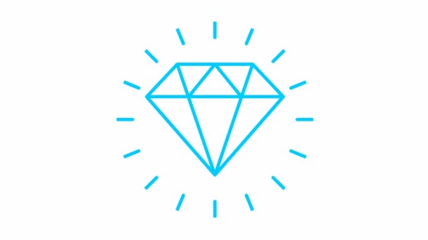 Animovaný Modrý Symbol Diamantu Záře Paprsků Kolem Ikony Drahokamu Koncept — Stock video