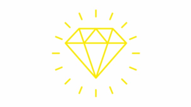 Geanimeerd Geel Symbool Van Diamant Straling Van Stralen Rond Icoon — Stockvideo