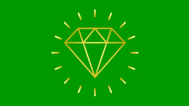 Animerad Gyllene Symbol För Diamant Strålning Från Strålar Runt Ikonen — Stockvideo