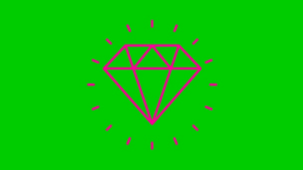 다이아몬드의 분홍색 상징으로 애니메이션화 되었다 보석의 아이콘을 둘러싼 방사선이야 이상적 — 비디오