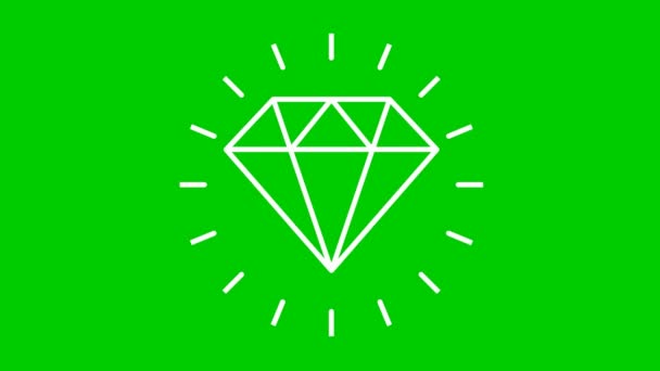 Animerad Vit Symbol För Diamant Strålning Från Strålar Runt Ikonen — Stockvideo